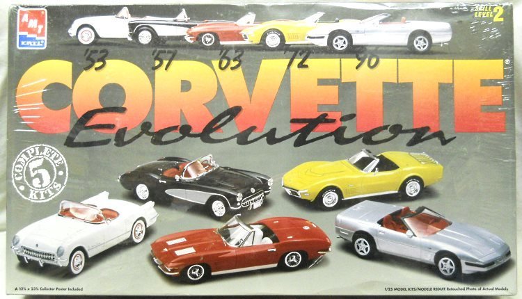 AMT 1/25 Corvette Evolution 5 Model Set 1953 Chevrolet Corvette / 1957 Corvette / 1963 Corvette / 1972 Corvette / 1996 Corvette, 8092 plastic model kit